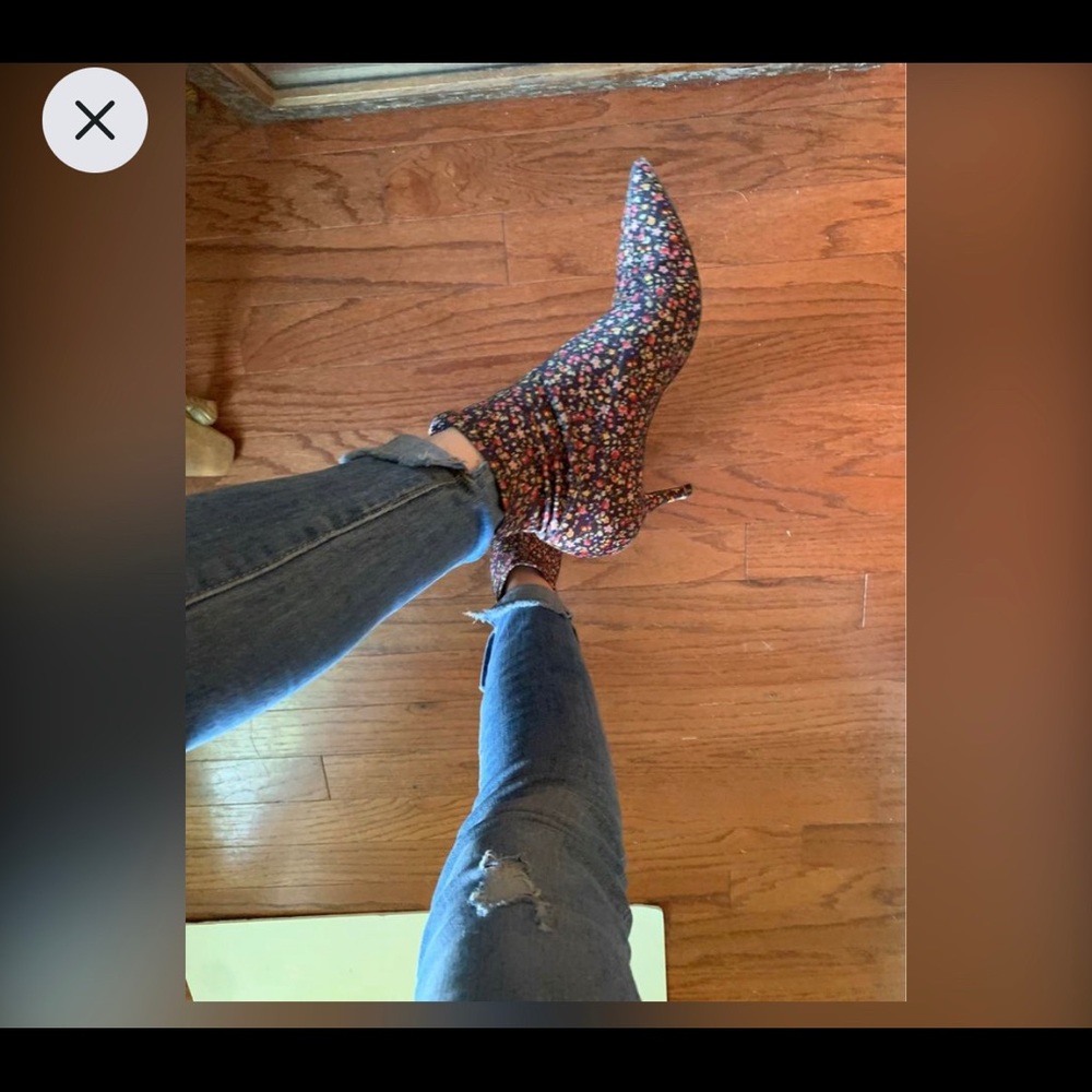 zara kitten heel sock boot floral